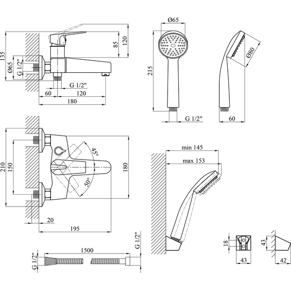 Смеситель для ванны Kroner KRP Odra C060 (с лейкой и шлангом), фото 7
