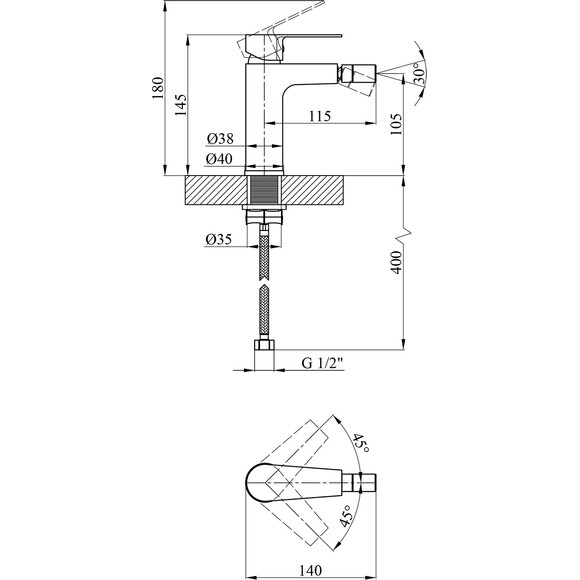 Змішувач для біде Kroner KRP Eifel C020, фото , изображение 7