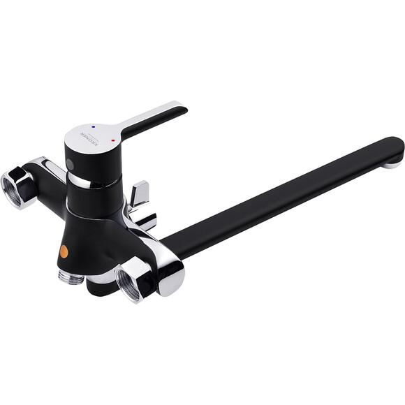 Смеситель для ванны Kroner KRP Essen SCH070 (черный матовый/хром, с лейкой и шлангом), Цвет производителя: черный матовый, хром, фото 2