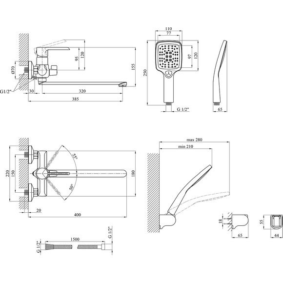 Смеситель для ванны Kroner KRP Essen W070 (белый матовый/хром, с лейкой и шлангом), Цвет производителя: белый матовый, хром, фото 6