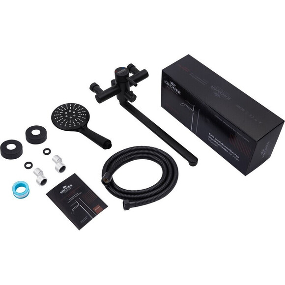 Смеситель для ванны Kroner KRP Edelstahl Klassisch SCH070 (черный матовый, с лейкой и шлангом), Цвет производителя: черный матовый, фото 3