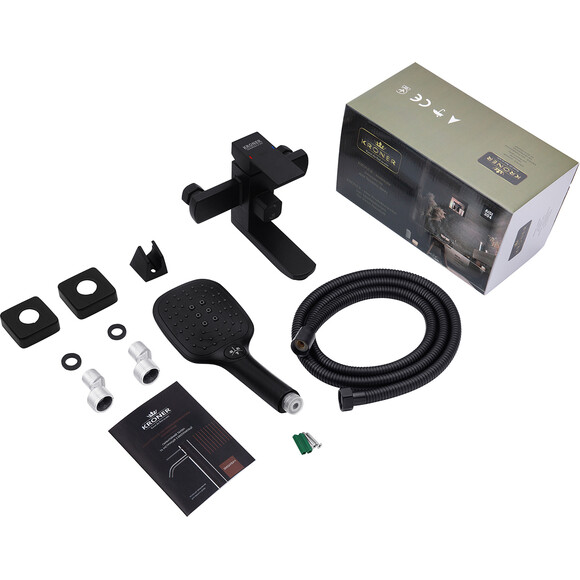 Смеситель для ванны Kroner KRP Edelstahl Kubus SCH060 (черный матовый, с лейкой и шлангом), Цвет производителя: черный матовый, фото 7