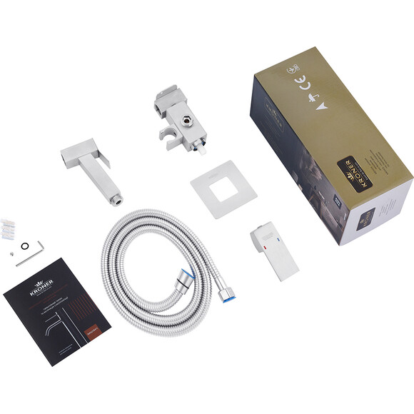 Гигиенический душ со смесителем Kroner KRP Edelstahl Kubus ESG053 (нержавейка, скрытого монтажа), Цвет производителя: нержавейка, фото 6