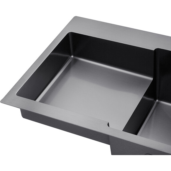 Кухонная мойка Kroner KRP Schwarze 7848RHM PVD (Schwarze-7848RHM, 78x48 см, 3.0/1.0 мм, с коландером и сифоном), Доступные размеры: 78 x 48 R, фото 6