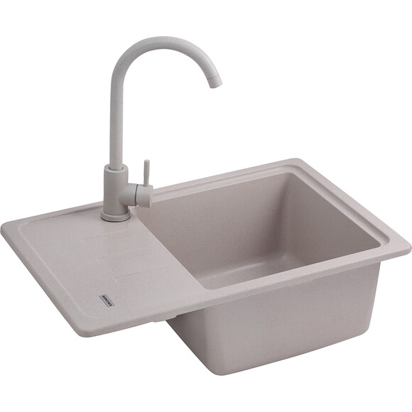 Кухонна мийка Kroner KRP Komposit COL 6243 (KompositCOL-6243, бежева, 62x43 см, з сифоном), Колір виробника: бежевий, фото , изображение 2