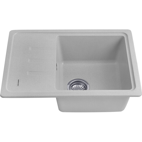 Кухонна мийка Kroner KRP Komposit GRA 6243 (KompositGRA-6243, сіра, 62x43 см, із сифоном), Колір виробника: сірий, фото , изображение 3