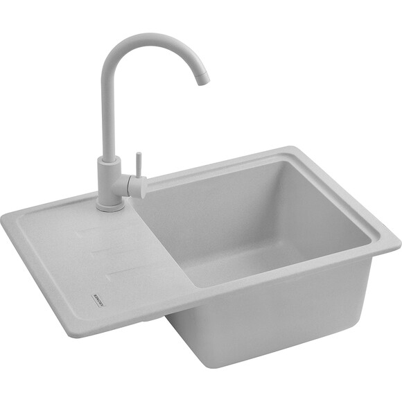 Кухонна мийка Kroner KRP Komposit GRA 6243 (KompositGRA-6243, сіра, 62x43 см, із сифоном), Колір виробника: сірий, фото , изображение 2