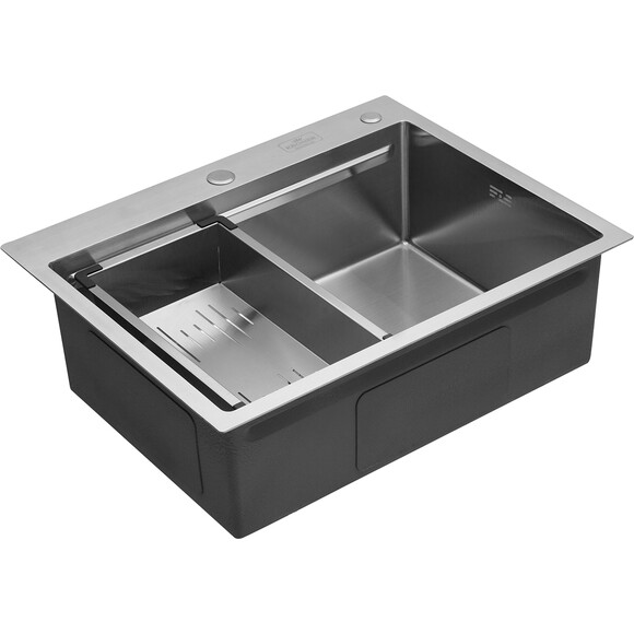 Кухонна мийка Kroner KRP Gebürstet 6350HM (KRPGeburstet-6350HM, 63x50 см, 3.0/1.0 мм, з коландером та сифоном), Доступні розміри: 63 x 50, фото , изображение 2