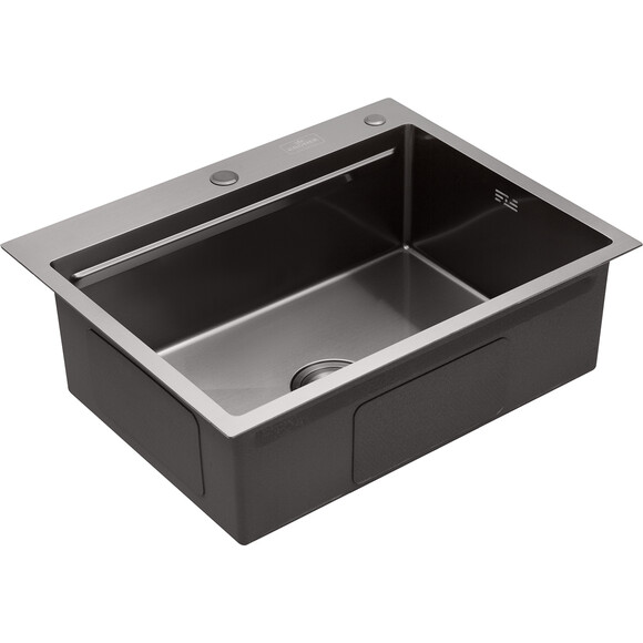 Кухонная мойка Kroner KRP Schwarze 6350HM PVD (KRPSchwarze-6350HMPVD, 63x50 см, 3.0/1.0 мм, с коландером и сифоном), Доступные размеры: 63 x 50, фото 2