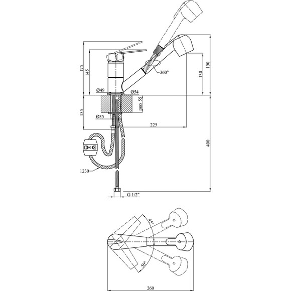 Смеситель для кухни Kroner KRM Odra C030-T (c выдвижной лейкой), фото 8