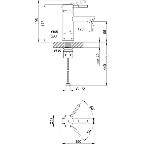 Змішувач для умивальника Kroner KRP Edelstahl Klassisch ESG010 (нержавіюча сталь), Колір виробника: нержавіюча сталь, фото , изображение 8