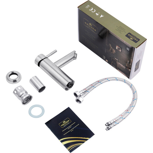 Змішувач для умивальника Kroner KRP Edelstahl Klassisch ESG010 (нержавіюча сталь), Колір виробника: нержавіюча сталь, фото , изображение 7