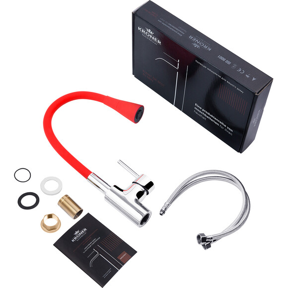 Смеситель для кухни Kroner KRP Küche C031RED (хром/красный, с гибким изливом), Цвет производителя: хром, красный, фото 8