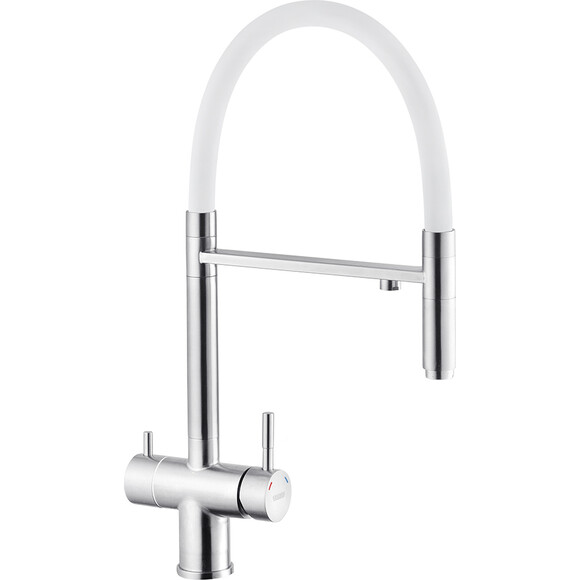 Смеситель для кухни Kroner KRP Edelstahl Klassisch ESG03815WHI (нержавейка/белый, c подключением питьевой воды), Цвет производителя: нержавейка, белый, фото 