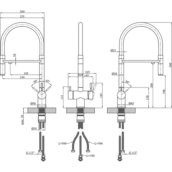 Смеситель для кухни Kroner KRP Edelstahl Klassisch ESG03815WHI (нержавейка/белый, c подключением питьевой воды), Цвет производителя: нержавейка, белый, фото 10