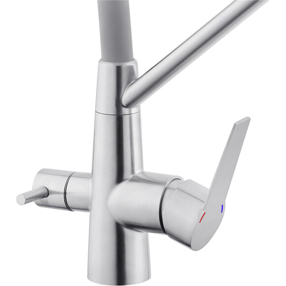 Змішувач для кухні Kroner KRP Edelstahl Klassisch ESG03817GRA (нержавіюча сталь/сірий, з гнучким виливом і підключенням питної води), Колір виробника: нержавіюча сталь, сірий, фото , изображение 6