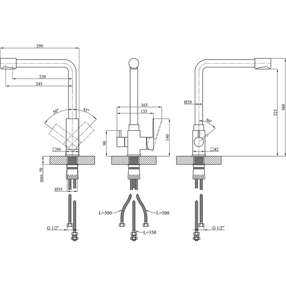 Змішувач для кухні Kroner KRP Edelstahl Kubus SCH03810 (чорний матовий, з підключенням питної води), фото , изображение 10