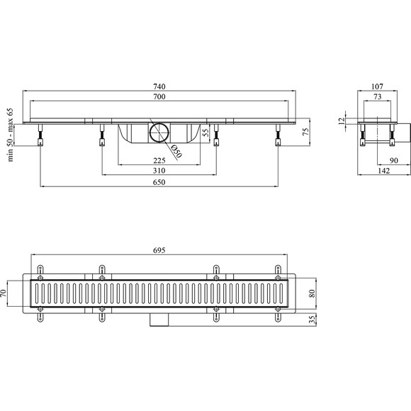 Лінійний трап Kroner KRP Harz S70 (S70Sektion, 70 см, нержавіюча сталь, з решіткою Sektion), Колір виробника: нержавіюча сталь, Доступні розміри: 70, фото , изображение 5