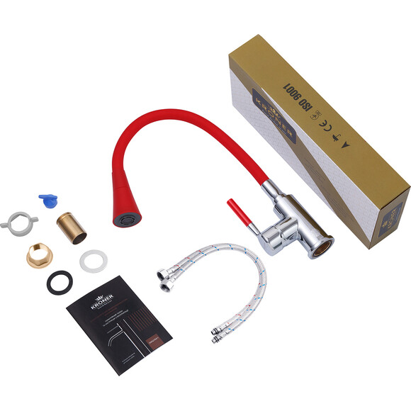 Смеситель для кухни Kroner KRM Küche C132RED (хром/красный), Цвет производителя: хром, красный, фото 8