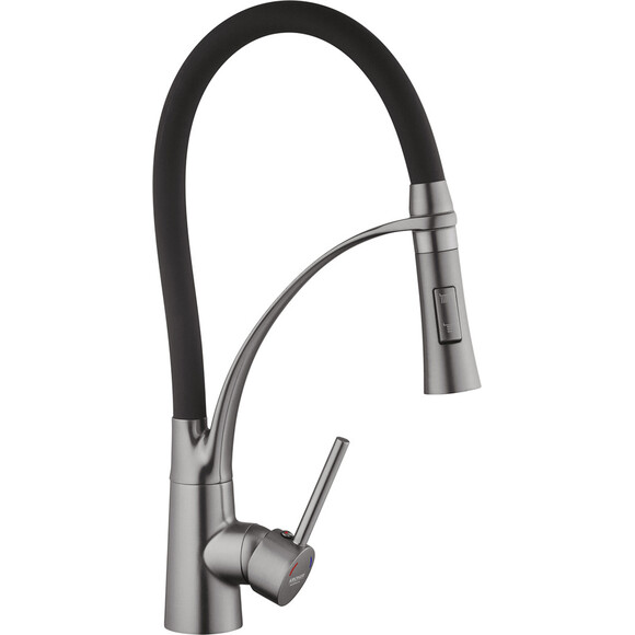 Змішувач для кухні Kroner KRP Ersel GRP03393BLK (графіт/чорний, з гнучким виливом), Колір виробника: графіт, чорний, фото , изображение 3