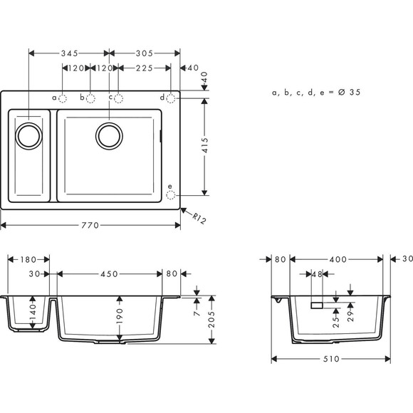 Кухонная мойка Hansgrohe S51 Graphiteblack 43315170 (77x51 см, черный графит, с фруктовницей), Доступные размеры: 77 x 51, Цвет производителя: черный графит, фото 5