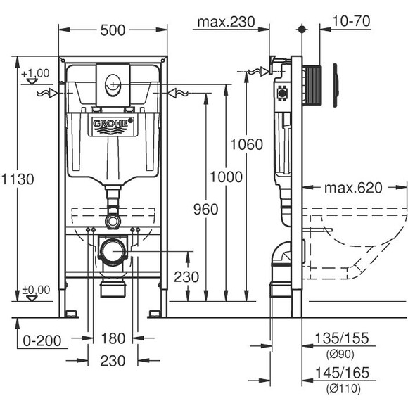 Інсталяція для унітазу 3 в 1 Grohe Rapid SL 38722001 (38528001+38505SH0+3855800M, з клавішею та кріпленням до стіни), фото , изображение 4