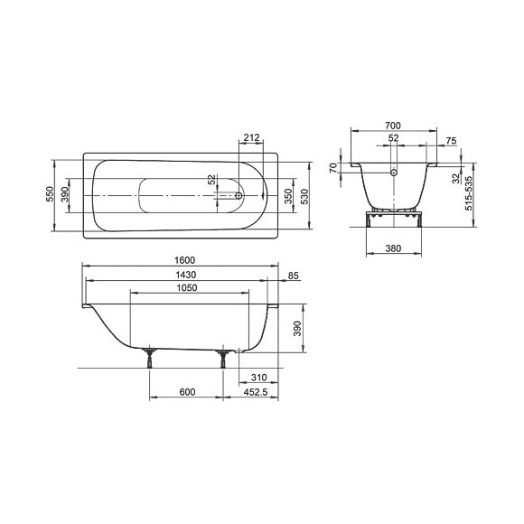 Сталева ванна Kaldewei Eurowa 119712030001 (160x70 см), Доступні розміри: 160 x 70, фото , изображение 3