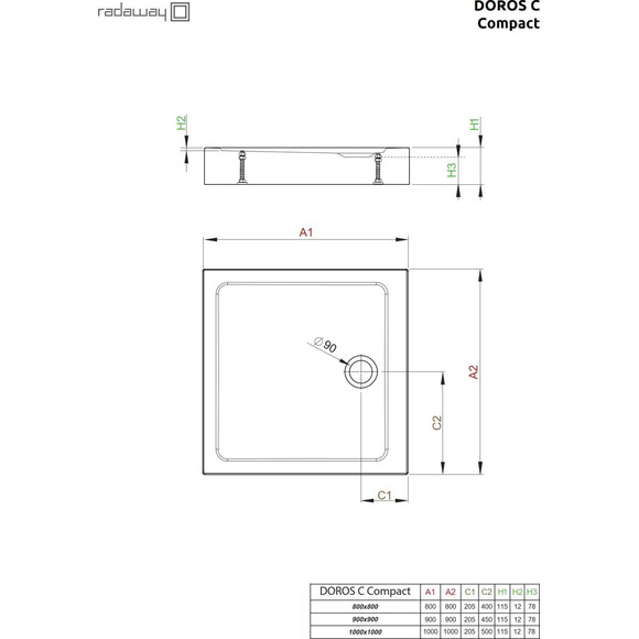 Душовий піддон Radaway Doros C Compact SDRC8080-05 (80x80 см, з ніжками), Доступні розміри: 80 x 80, Колір виробника: білий глянець, фото , изображение 2