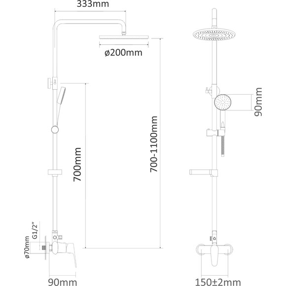 Душова система RJ Lux RJSP120-03CH (з мильницею), фото , изображение 2