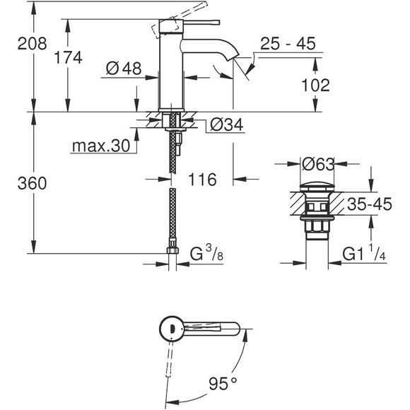 Смеситель для раковины Grohe Essence ColdStart S-Size 24179001 (с донным клапаном), фото 5