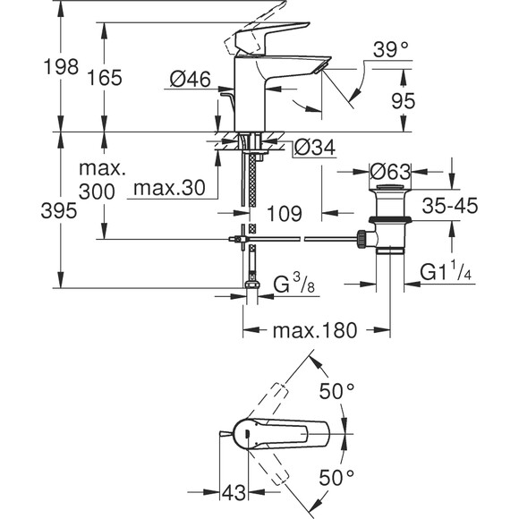 Змішувач для раковини Grohe QuickFix Start S-Size 24209002 (хром, з донним клапаном), Колір виробника: хром, фото , изображение 14