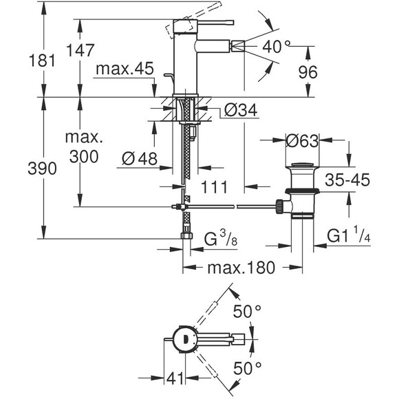 Смеситель для биде Grohe Essence S-Size 24178001 (с донным клапаном), фото 3