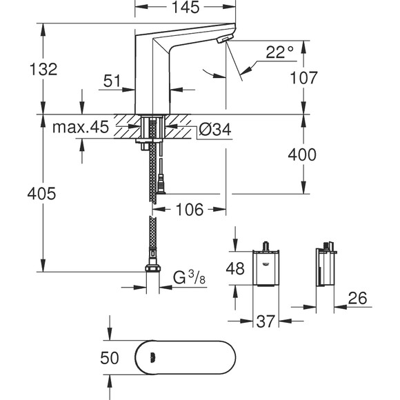 Смеситель раковины Grohe Eurosmart Cosmopolitan E 36330002 (сенсорный), фото 4