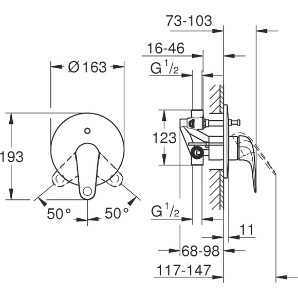 Смеситель скрытого монтажа для ванны Grohe QuickFix Swift 24336001 (внутренняя часть в комплекте), фото 7