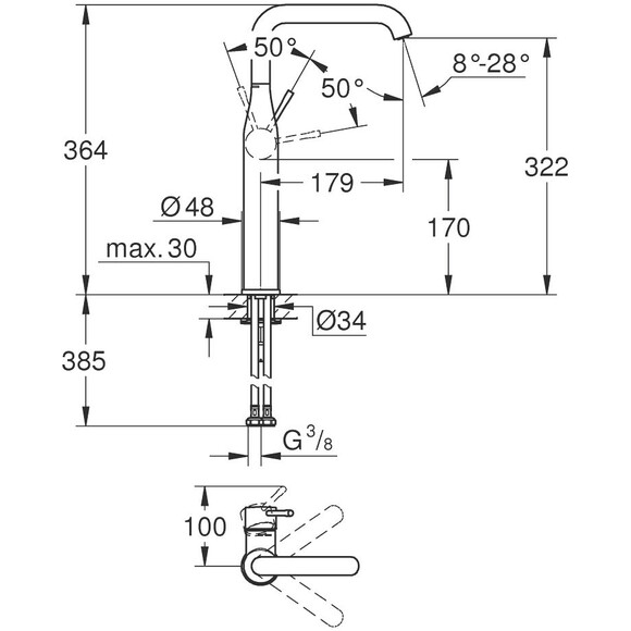 Смеситель для умывальника Grohe Essence New XL-Size 24170DL1 (теплый закат матовый, высокий), Цвет производителя: теплый закат матовый, фото 2
