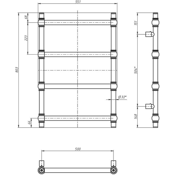 Водяна рушникосушарка Navin Ретро 00-040030-5080 (500x800), Доступні розміри: 500 x 800, Колір виробника: хром, Підключення рушникосушарки: нижнє, фото , изображение 5