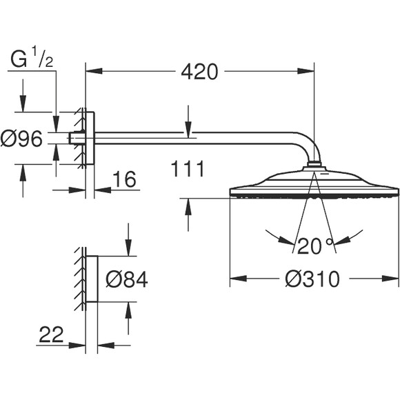 Верхний душ Grohe Rainshower SmartConnect 310 26640000 (2 режима струи, с кронштейном и дистанционным управлением), фото 14