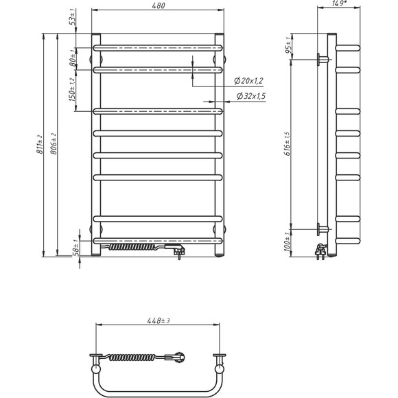 Электрический полотенцесушитель Navin Симфония 12-009130-4880 (480x800, белый глянец, левый), Доступные размеры: 480 x 800, Цвет производителя: белый глянец, Подключение полотенцесушителя: левое, фото 5