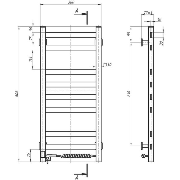 Электрический полотенцесушитель Navin Авангард Sensor 12-028053-3680 (360x800, белый глянец, правый, сенсорный, с таймером), Доступные размеры: 360 x 800, Цвет производителя: белый глянец, Подключение полотенцесушителя: правое, фото 6