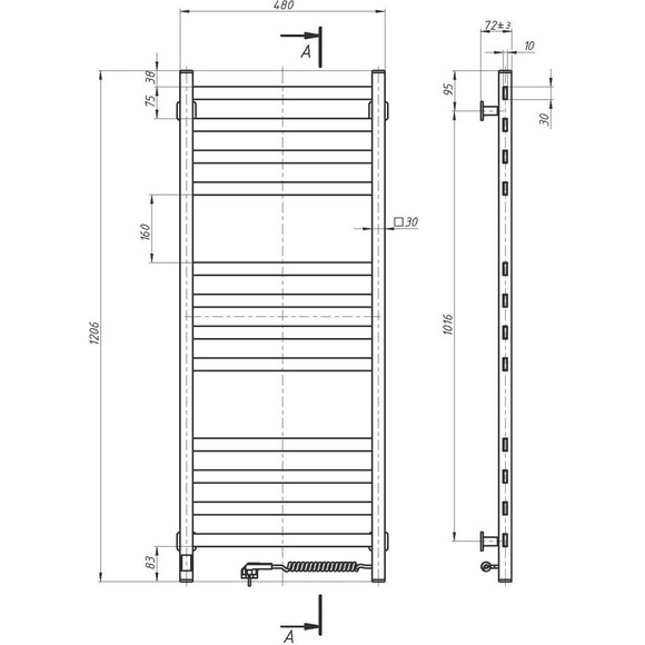 Электрический полотенцесушитель Navin Авангард Sensor 12-028053-4812 (480x1200, белый глянец, правый, сенсорный, с таймером), Доступные размеры: 480 x 1200, Цвет производителя: белый глянец, Подключение полотенцесушителя: правое, фото 6