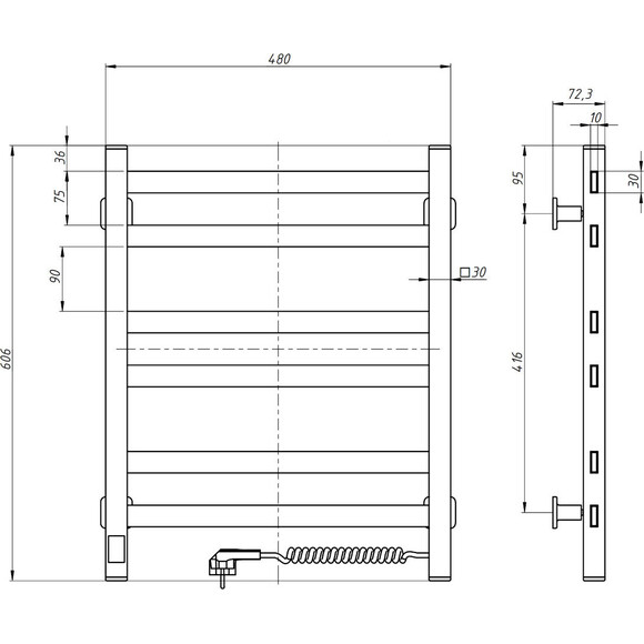 Электрический полотенцесушитель Navin Авангард Sensor 12-228053-4860 (480x600, черный муар, правый, сенсорный, с таймером), Доступные размеры: 480 x 600, Цвет производителя: черный муар, Подключение полотенцесушителя: правое, фото 7