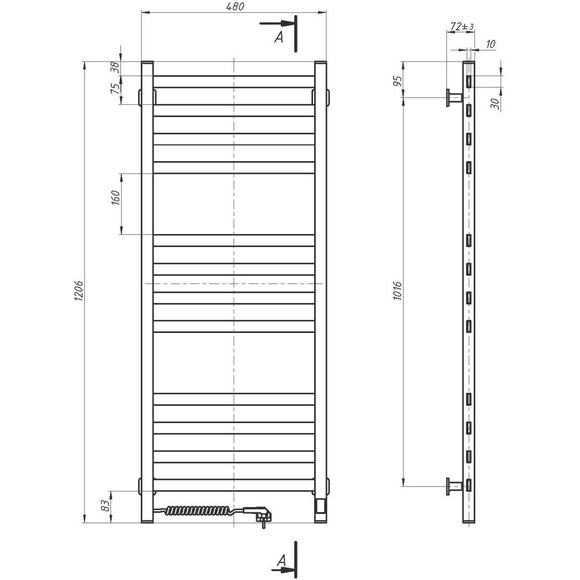 Электрический полотенцесушитель Navin Авангард Sensor 12-028153-4812 (480x1200, белый глянец, левый, сенсорный, с таймером), Доступные размеры: 480 x 1200, Цвет производителя: белый глянец, Подключение полотенцесушителя: левое, фото 6