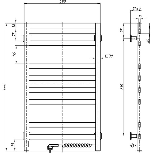 Электрический полотенцесушитель Navin Авангард Sensor 10-028053-4880 (480x800, правый, сенсорный, с таймером), Доступные размеры: 480 x 800, Цвет производителя: хром, Подключение полотенцесушителя: правое, фото 6