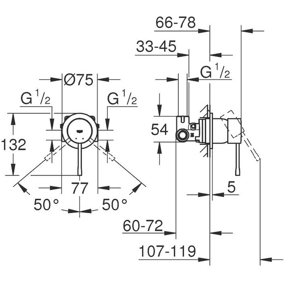 Змішувач прихованого монтажу Grohe Essence 29197000 (внутрішня частина в комплекті), Колір виробника: хром, фото , изображение 3