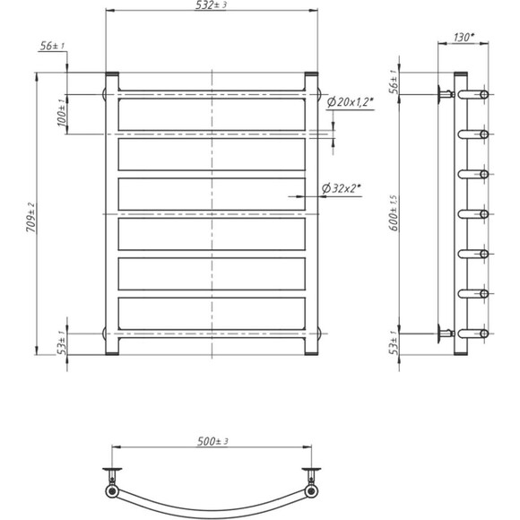 Водяной полотенцесушитель Navin Камелия 00-007020-5070 (500x700), Доступные размеры: 500 x 700, Цвет производителя: хром, Подключение полотенцесушителя: нижнее, фото 6
