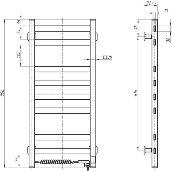 Электрический полотенцесушитель Navin Авангард Sensor 12-228153-3680 (360x800, черный муар, левый, сенсорный, с таймером), Доступные размеры: 360 x 800, Цвет производителя: черный муар, Подключение полотенцесушителя: левое, фото 6