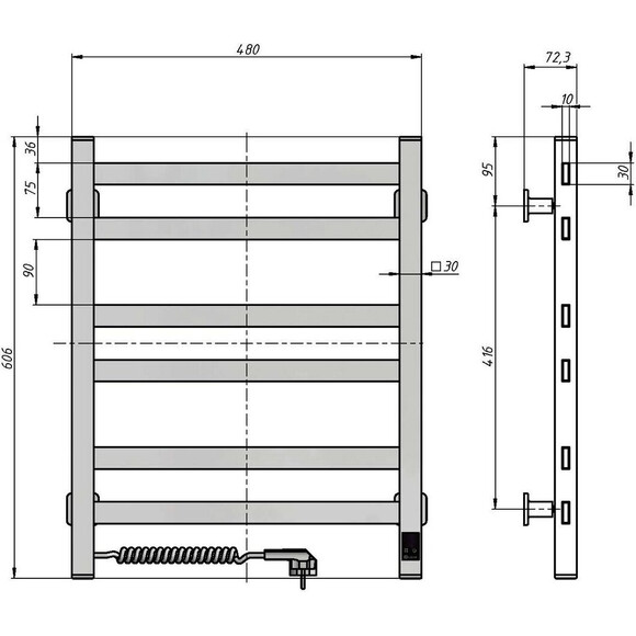 Электрический полотенцесушитель Navin Авангард Sensor 10-028053-4860 (480x600, правый, сенсорный, с таймером), Доступные размеры: 480 x 600, Цвет производителя: хром, Подключение полотенцесушителя: правое, фото 6
