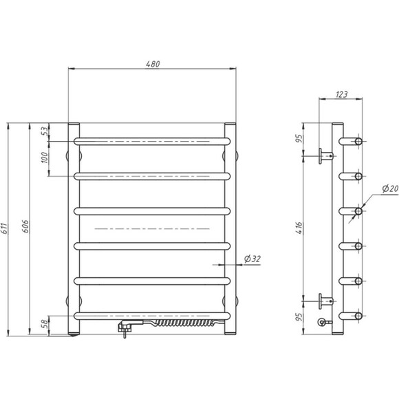 Электрический полотенцесушитель Navin Блюз 12-006030-4860 (480x600, белый глянец, правый), Доступные размеры: 480 x 600, Цвет производителя: белый глянец, Подключение полотенцесушителя: правое, фото 5
