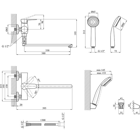 Смеситель для ванны Kroner KRP Elbe C072 (с лейкой и шлангом), фото 9