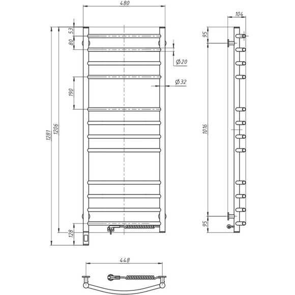 Электрический полотенцесушитель Navin Камелия Sensor 12-007033-4812 (480x1200, белый глянец, правый, сенсорный, с таймером), Доступные размеры: 480 x 1200, Цвет производителя: белый глянец, Подключение полотенцесушителя: правое, фото 5